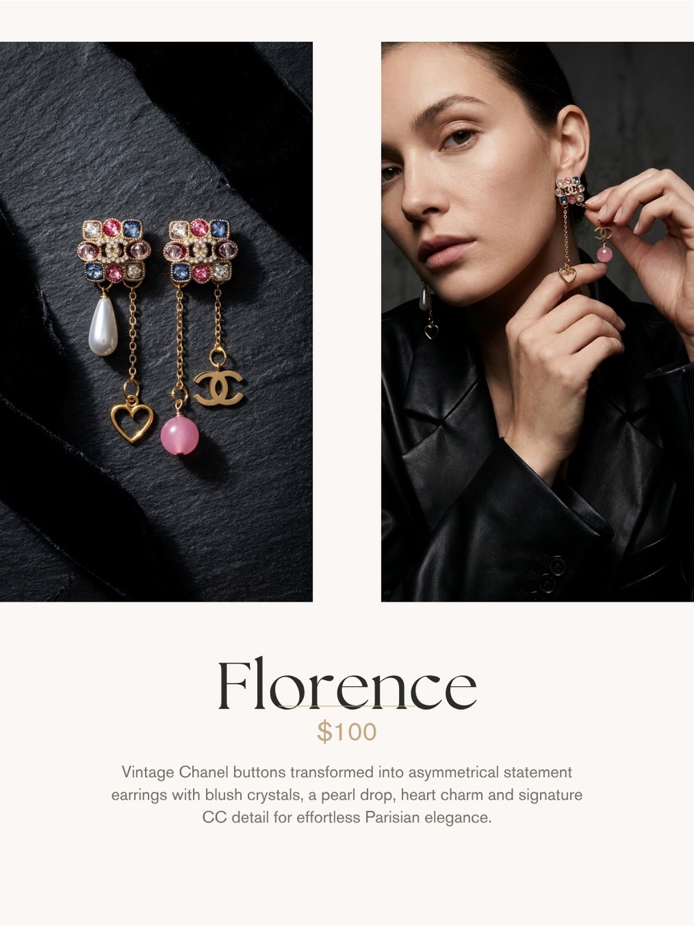 Florence Earrings made with vintage Chanel buttons